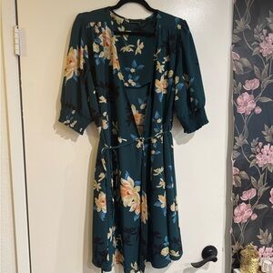 Floral Teal Dress with Yellow Accents